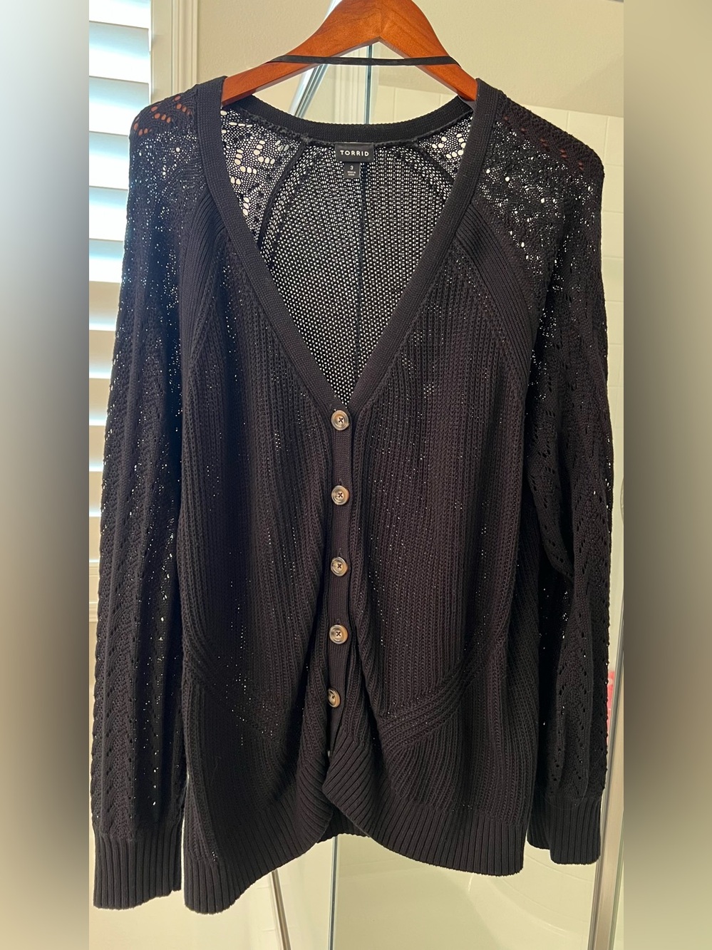 NWOT Torrid Black Crochet Open Stitch Cardigan Sweater Size 3 3X 22-24